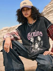 Easelle 运动衫 水洗图案 拼布 格子 - 灰色 - 查看 3