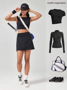 GLOWMODE VitalSwift 速干口袋抽绳褶皱迷你裙内置短裤轻度支撑网球高尔夫健身房夏季速干吸湿排汗