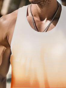 Manfinity RSRT Men's Striped Round Neck Casual Loose Versatile Tank Top Beach Tops For Men, Sleeveless Men Sun, Men Beach Tank Top, Orange Top Men - Multicolor - View 2