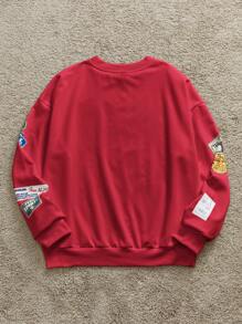 Manfinity VCAY 男士针织休闲宽松长袖连帽衫，适合日常穿着和学校穿着 - 紅色 - 查看 2