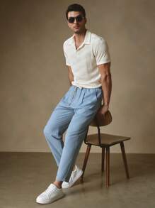 Manfinity VCAY 男士修身针织翻领休闲 Polo 衫，适合夏季 - 杏色 - 查看 2