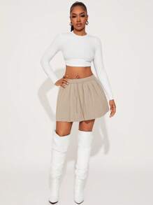 SHEIN SXY New Spring & Autumn Sexy & Simple Design Drawstring Puff Mini Skirt Set For Women