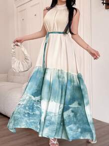 DAZY Robe longue d'été élégante pour femmes avec volants et empiècements - Multicolore - Voir 4