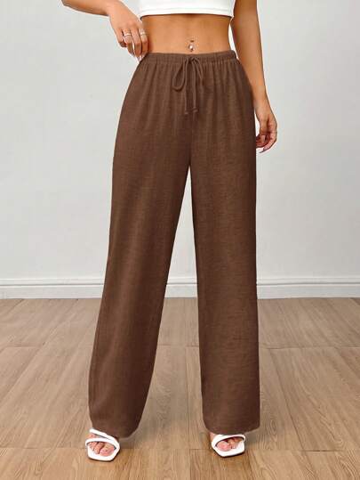 SHEIN PETITE Women's Linen High Waisted Summer Baggy Pants