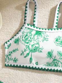 SHEIN Tween Girls Floral Print 3pcs Bikini Set - Side Tie Sarong Wrap & Mini Skirt - Multicolor - View 5