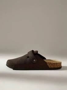 Women's Fashion Thick Bottom Slip-On Sliders With Round Toe And Square Buckle For Christmas - Coffee Brown - View 3