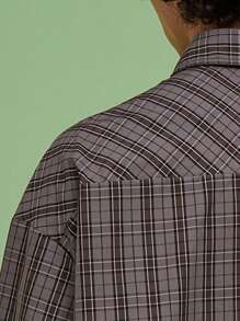 COUREZ Unisex Women Men Oversized Long Sleeve Check Shirt Y2K Vintage Cotton - Brown - View 7