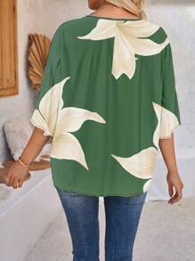 EMERY ROSE Casual Loose V-Neck 3/4 Sleeve Women Shirt, Suitable For Summer - Multicolor - View 5