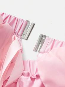 Vestido de 2 en 1 para adolescentes para la temporada de Eid/Boda, vestido corto lindo con decoración de lazo de encaje y tul sin mangas, con vestido largo con volantes desmontable, estilo elegante - Rosa - Ver 6