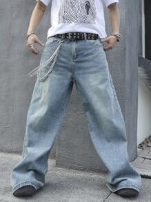 Manfinity EMRG Loose Slant Pocket Casual Wide Leg Jeans For Men - Light Wash - View 4