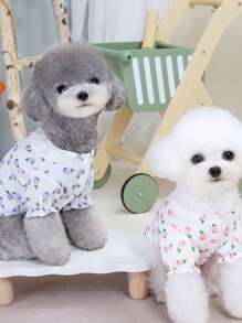PETSIN Pastel Purple Tulip Print Hollow Out Ruffle Trim Lightweight Summer Shirt, Breathable Casual Style For Outgoing And Pet Leash - Dusty Purple - View 6