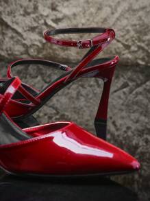 SHUZIA 女士高跟尖头优雅仿皮时尚带扣后带鞋 - 酒紅色 - 查看 6