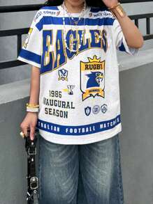 Women's Retro Classic Football Style Oversized T-Shirt - Grey - View 3