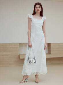 MOTF STUDIO CONTRAST GUIPURE LACE DRESS - White - View 4