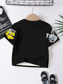 SHEIN Leap Crew Cute Rabbits Baby Boy Casual Minimal Cartoon Animal Pattern Round Neck Short Sleeve Loose T-Shirt, Suitable For Summer - Multicolor - View 3