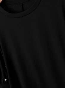 SHEIN LUNE Plus Size Casual Commute Decor Rhinestone Lantern Sleeve T-Shirt - Black - View 8