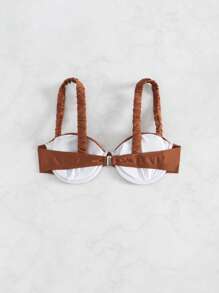 Swim Vcay Bandeau Bikini Set, Ruched Cup With Boning, Adjustable Strap, Suitable For Summer Beach & Vacation Wear - Coffee Brown - View 2