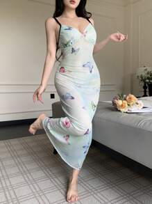 Women's Gradient Butterfly Mesh Sleeveless Nightgown - Multicolor - View 4