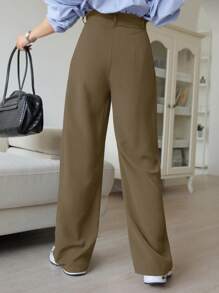 DAZY Classic Solid Color Straight Fit Business Casual Suit Pants,Women Dress Pants - Army Green - View 2