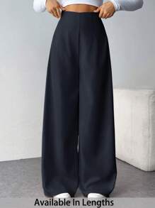 SHEIN Tall CURVE 大码女式简约休闲高腰纹理阔腿裤，适合通勤