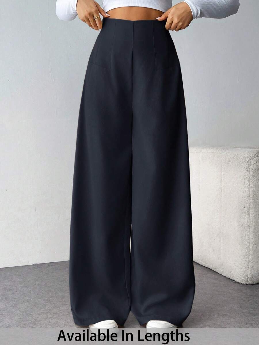 SHEIN Tall CURVE 大码女式简约休闲高腰纹理阔腿裤，适合通勤