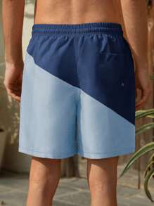 Manfinity VDAYZ Men's Color Block Drawstring Waist Casual Beach Shorts - Dusty Blue - View 2