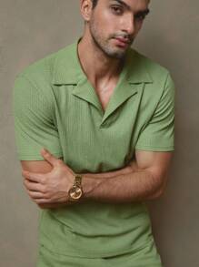 Manfinity VCAY 2pcs/Set Men's Jacquard Knitted Slim Fit Raglan Casual Polo Shirt Set, Suitable For Summer - Green - View 1