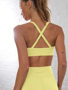 黄色细肩带交叉露背运动文胸，适合板式网球、网球、匹克球、健身房、瑜伽、普拉提、日常休闲穿着。 - 黃色 - 查看 3