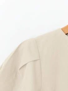 SHEIN Clasi 女士黑色圆领收腰短袖衬衫 - 杏色 - 查看 4