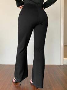 Dazy Plus Stretchy Slim Fit 4 Buttons Decor Bell Bottom Solid Color Pants, All Season Business Women Attire Women Dress Pants - Black - View 2