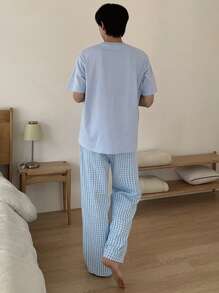 DAZY Blue T-Shirt And Loungewear Set For Men, Spring/Summer Pajama - Multicolor - View 2