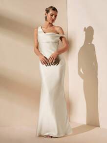 SHEIN BAE Vestido de satén asimétrico con hombro al aire y espalda descubierta, con lazos, estilo minimalista y sexy, apropiado para fiestas, eventos de cóctel, ocasiones formales, vestidos de dama de honor, vestidos de cumpleaños