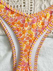 SHEIN Women Random Print Halter Spaghetti Strap Camisole And High Cut Bikini Set, Beach Vacation Outfits For Summer - Multicolor - View 4