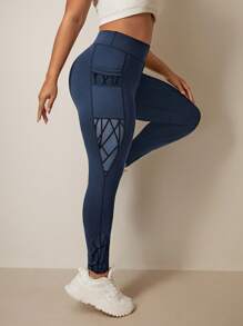 Rhythm Era Plus Size Women's Asymmetrical Functional Leggings, Tight-Fitting, Tummy Control Pockets, Mesh & Fleece Fabric Long Pants