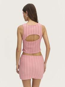 Nöista Conjunto de top y minifalda de color rosa pastel para el verano, con diseño de costura en el pecho y nudo frontal con pequeña abertura. Perfecto para el verano, eventos nupciales o de Pascua