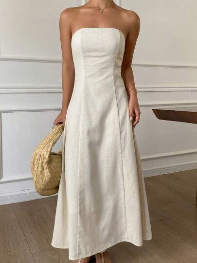 Livesso Nuevo vestido de verano informal de unicolor tipo midi para mujer, vestido de playa