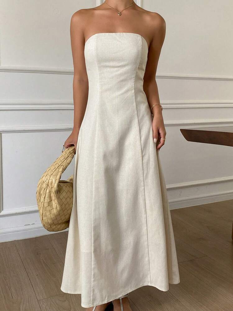 Women's Mid-Length Solid Color Korean Style Sleeveless Elegant Dress