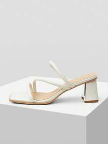 MOTF PREMIUM SQUARE TOE THICK ONE-STRAP HEEL SANDALS - Apricot - View 4
