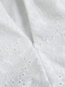 SHEIN Unity Đầm ngắn hở vai thêu họa tiết trơn màu đơn giản mùa hè - trắng - Xem 4