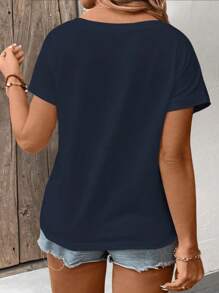 INAWLY 大码女式 V 领短袖拼布袖口休闲百搭 T 恤，春/夏