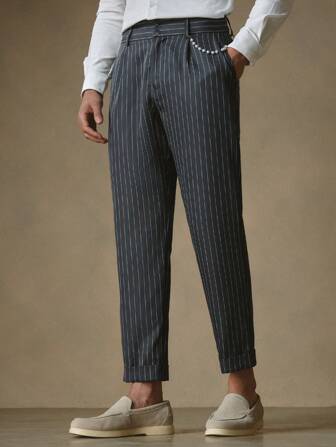 Manfinity ModaGents Pantalon rayé tressé casual pour hommes avec passants de ceinture, convient pour un usage quotidien