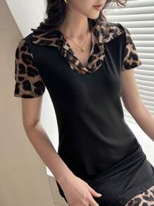 EMERY ROSE Robe mini décontractée à imprimé léopard et patchwork pour femme, été