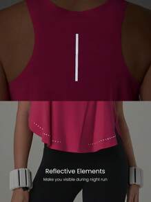 GLOWMODE Top sin mangas de entrenamiento y actividad física de secado rápido, cuello alto, paneles laterales curvos, reflectante y pegado, listo para competir - Rosa Tropical - Ver 6