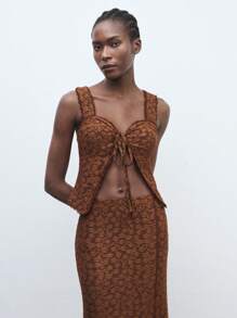 Maija 2025春夏新款休闲时尚节日咖啡色提花结设计舒适衬衫，适合音乐节、海滩度假、休闲、浪漫城市度假、派对、婚礼嘉宾、复古、毕业季 - 棕色 - 查看 6