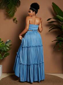 Maweii Conjunto de 2 piezas talla grande: Top bandeau y falda de unicolor