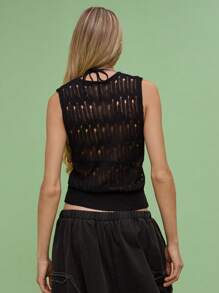 COUREZ Crew Neck Knitted Black Vest Y2K Sexy Winter Clothes For Women Casual Fall Clothes For Women