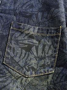 ROMWE MEN Áo sơ mi denim nam tay ngắn cài một hàng khuy, in họa tiết cây nhiệt đới - Đồng - Xem 3