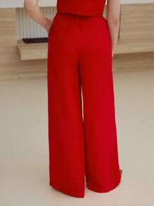 MOTF STUDIO LINEN WIDE LEG SUIT PANTS - Red - View 3