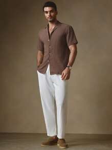 Manfinity VCAY Men's Woven Mandarin Collar Fitted Casual Shirt Set, Suitable For Summer