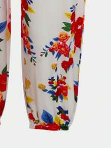 SHEIN Explorewe Vintage Print Strap Jumpsuit For Tween Girl, Flowy & Soft, Loose Fit, Suitable For Vacation, Summer - White - View 6